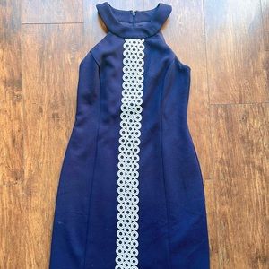 Blue dress with white detail